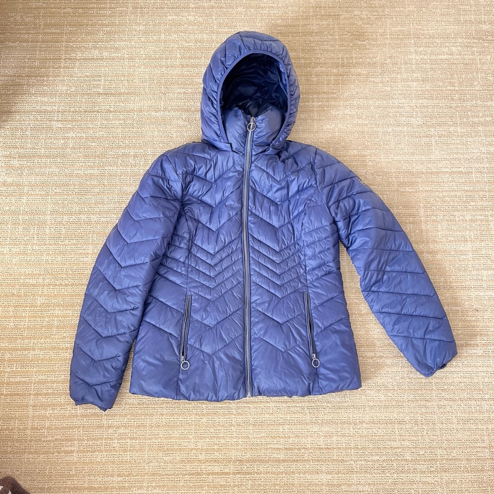 MICHAEL KORS Womens Quilted Packable Hooded Down Fill Puffer Jacket Coat Navy M